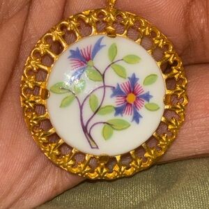 Royal Worcester Gold Necklace with Floral Pendant